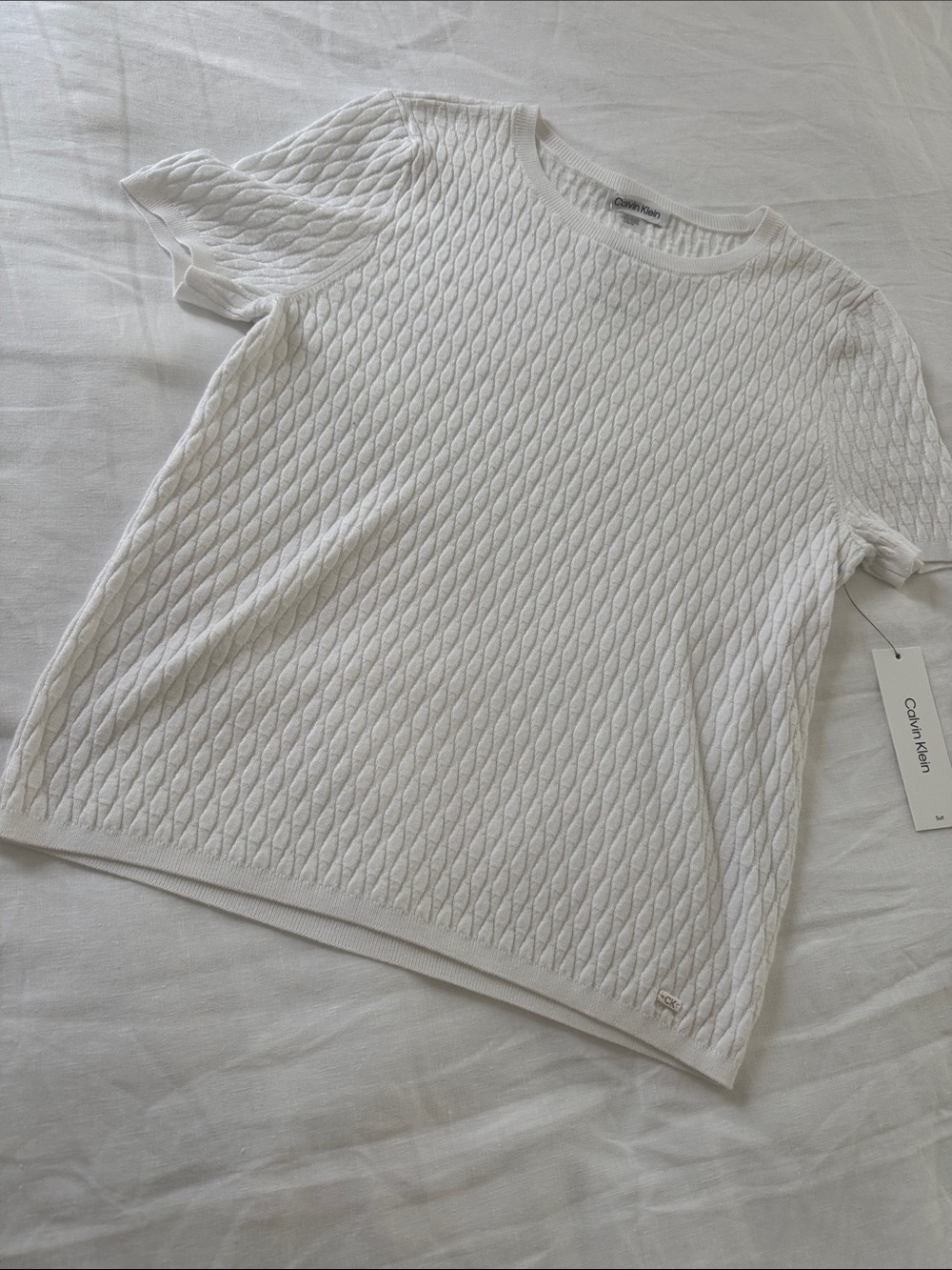 Calvin Klein White Short-Sleeve Textured Knit Tee